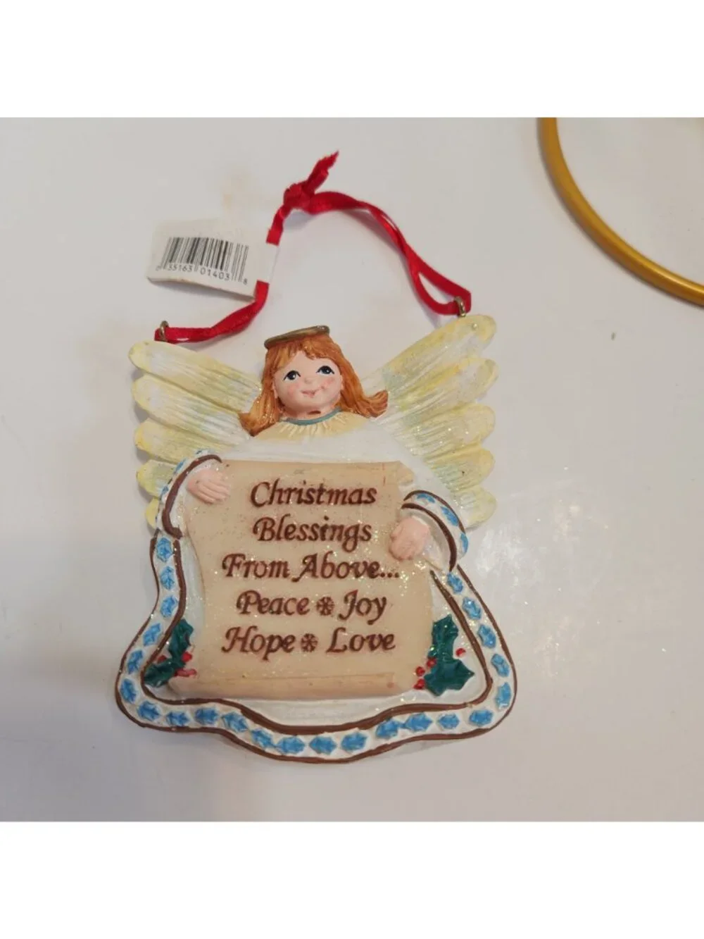Christmas Angel Ornament With Blessings Scroll & Red Ribbon 4.5